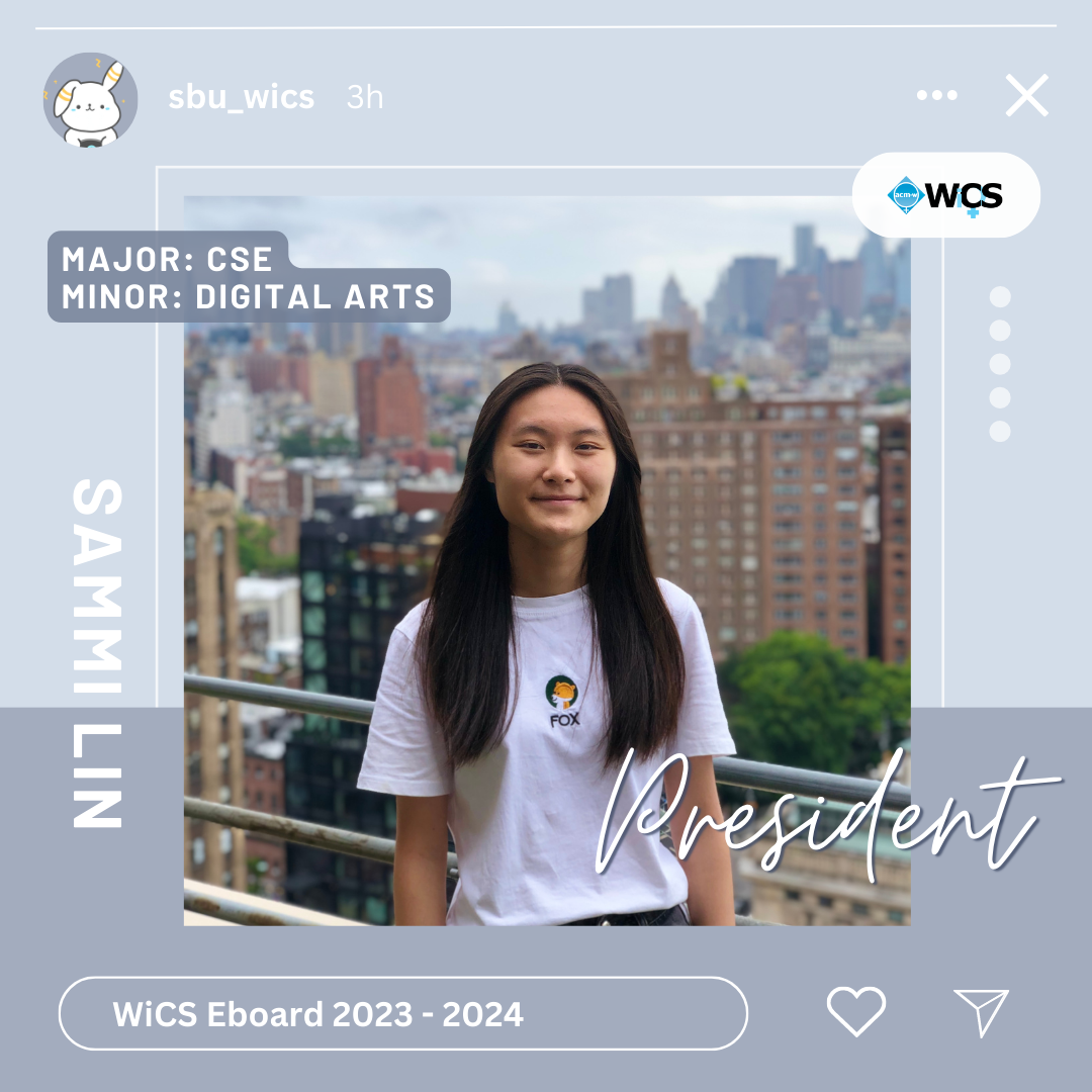 Hello ðŸ‘‹! Sammi here and I am excited to serve as your next president for WiCS ðŸŒ±! In my spare time, sometimes I look online for simple but delicious noodle recipes ðŸ�œ. Fun fact about me is that Iâ€™ve been on KingDa Ka ðŸŽ¢!